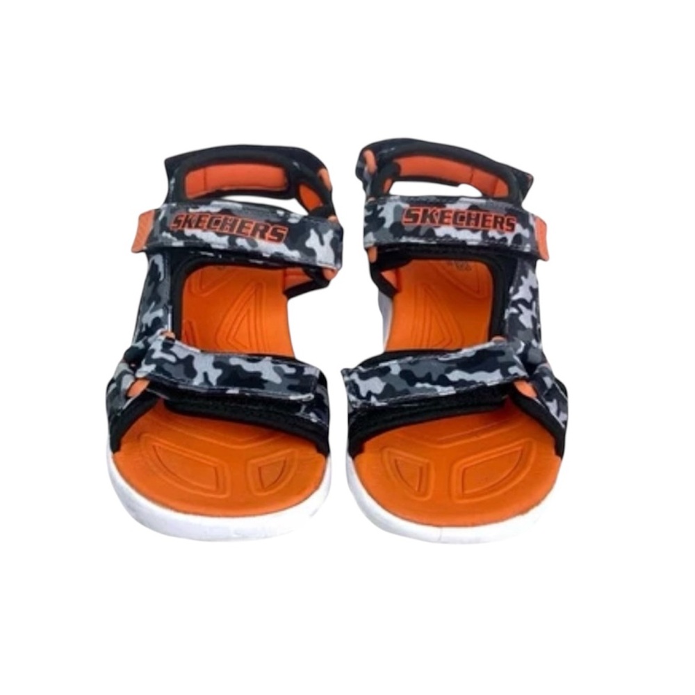 Skechers S‑Lights Sandals Boys Size 13 Camo Black Gray Orange Light‑Up